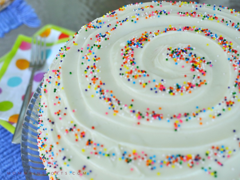 Looking for a simple yet decadent recipe for a red velvet birthday cake? Try this! So much easier than I thought and the swirl and sprinkles add a festive touch!