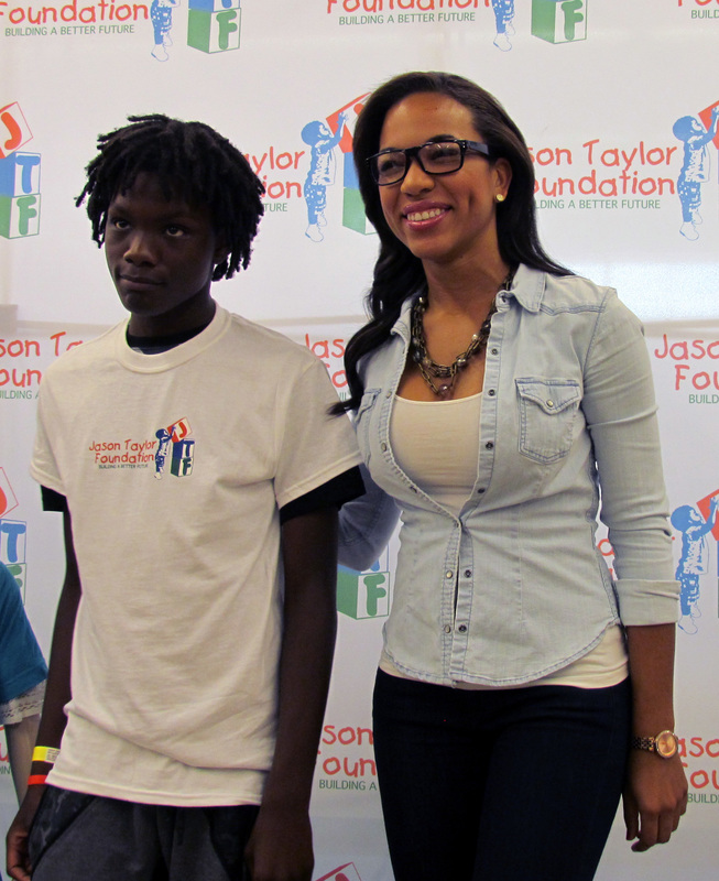 MJ Acosta with Amarri McDuffy at Jason Taylor's "Cool Gear for the School Year" event at Old Navy in Davie, FL 