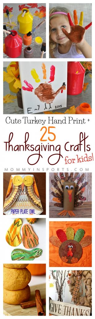 Looking for a cute way to celebrate Thanksgiving? Check out this great list of 25 Thanksgiving Crafts for Kids! Plus an adorable bonus Turkey Hand Print Craft from mommy in SPORTS!